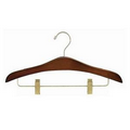 Decorative Wooden Suit Hanger w/Clips (Walnut/Brass)